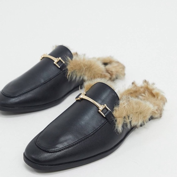 loafer mules with fur